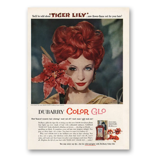 1959 DuBarry Beauty Color Glo Tiger Lily Vintage Magazine Print Ad