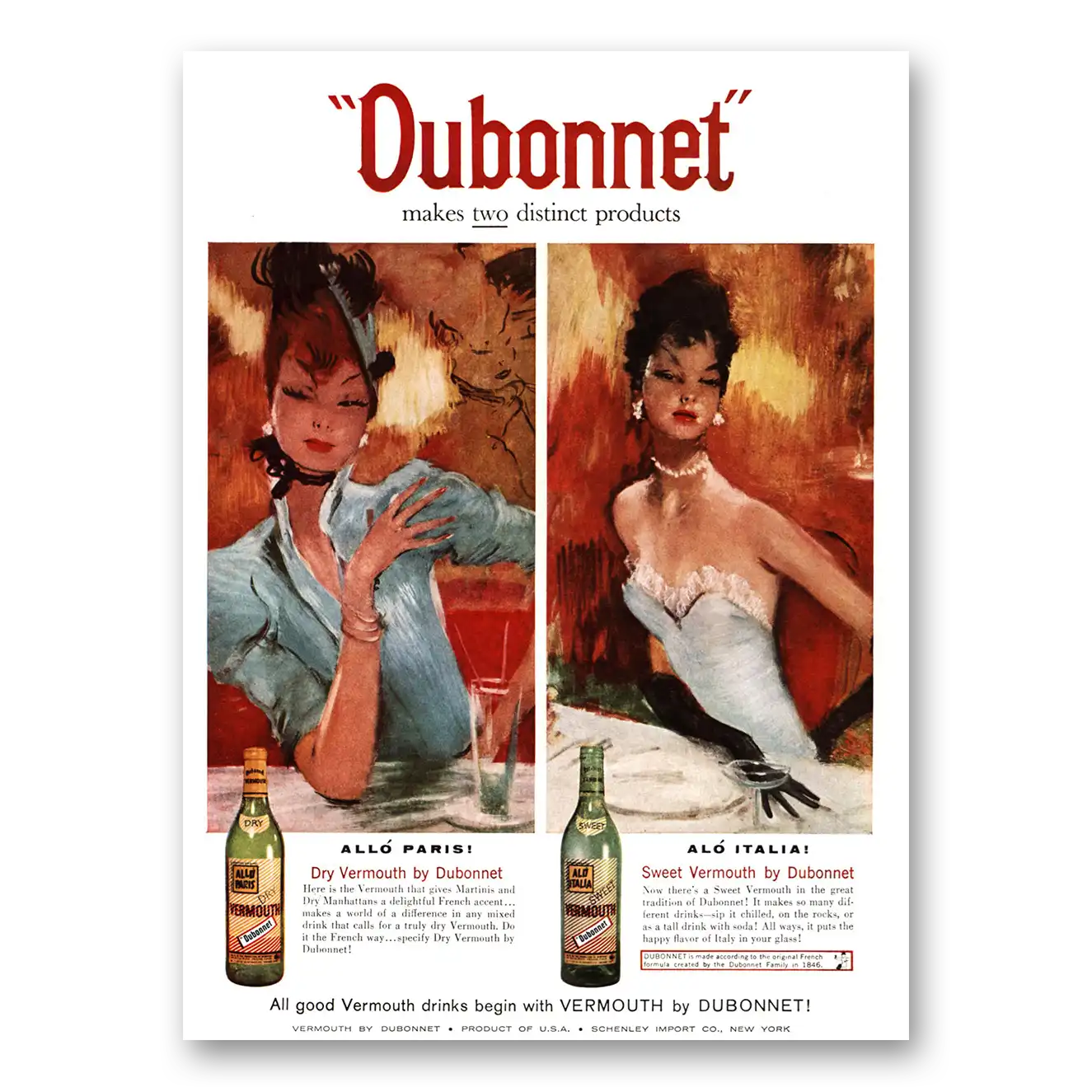 1959 Dubonnet Wine Makes Two Distinct Products Vintage Magazine Print Ad