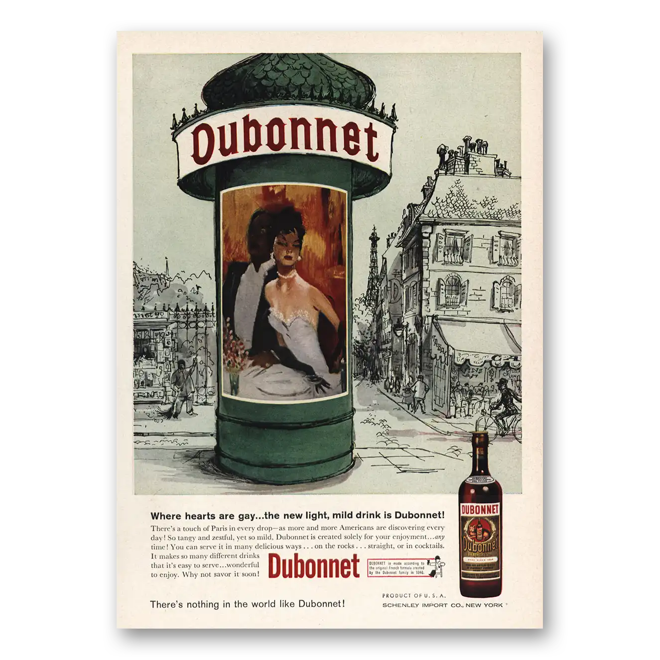 1959 Dubonnet Wine Where Hearts Are Gay Vintage Magazine Print Ad