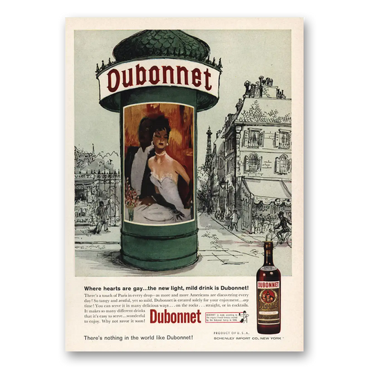 1959 Dubonnet Wine Where Hearts Are Gay Vintage Magazine Print Ad