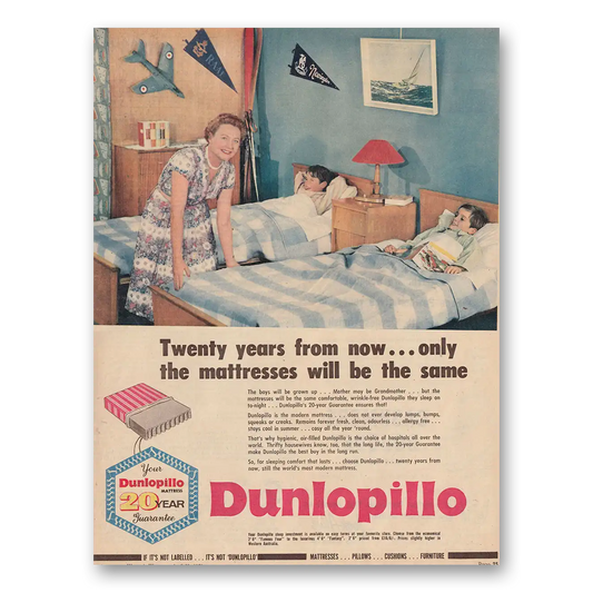 1959 Dunlopillo Mattress Twenty Years From Now Vintage Magazine Print Ad