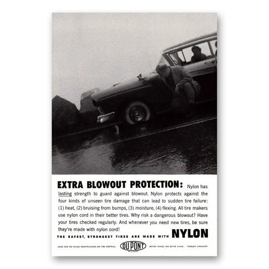 1959 DuPont Extra Blowout Protection Wet Road Vintage Magazine Print Ad