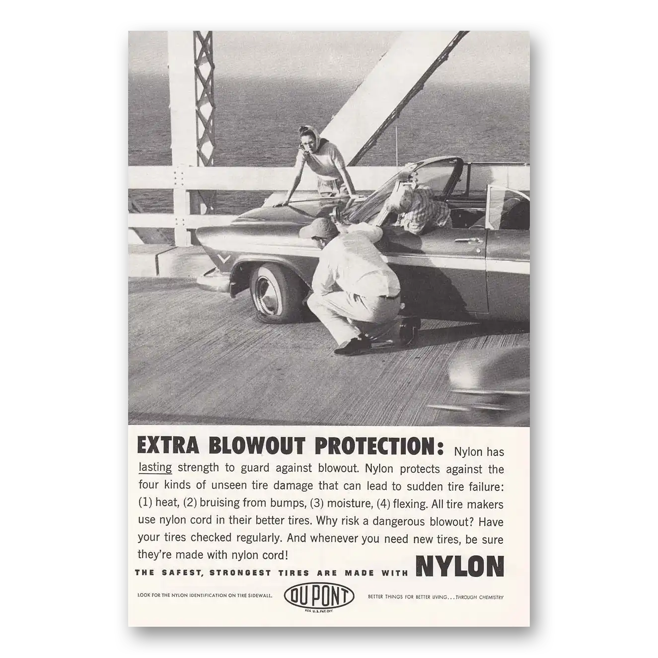 1959 DuPont Nylon Extra Blowout Protection Vintage Magazine Print Ad