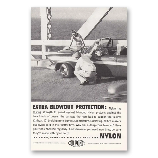 1959 DuPont Nylon Extra Blowout Protection Vintage Magazine Print Ad