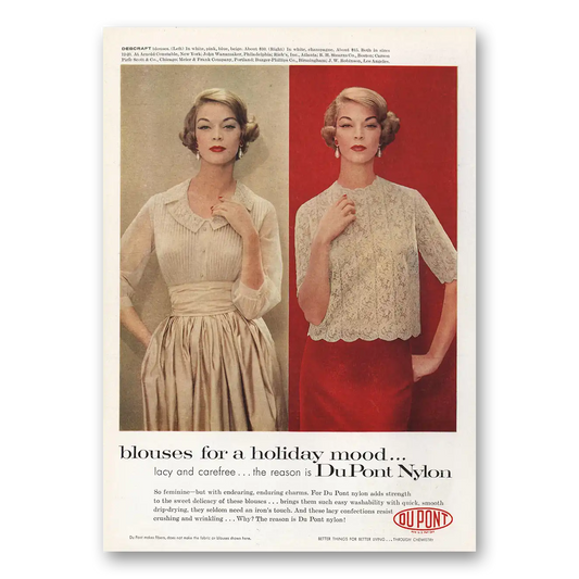 1958 DuPont Nylon Nylon Blouses for a Holiday Mood Vintage Magazine Print Ad