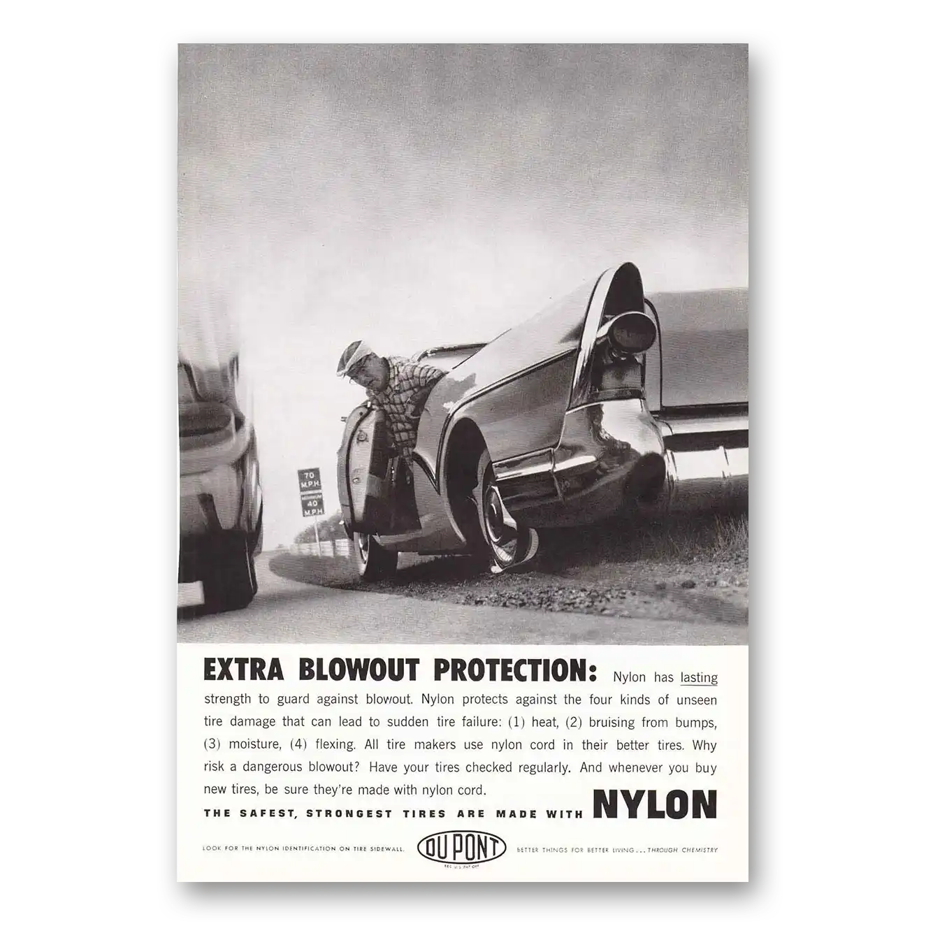 1959 DuPont Fins Extra Blowout Protection Vintage Magazine Print Ad