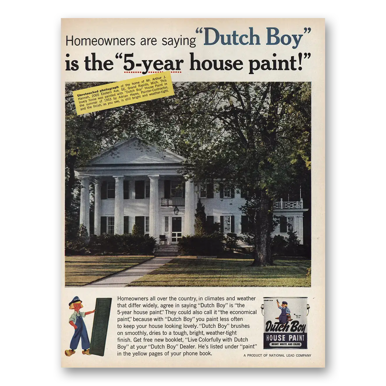 1959 Dutch Boy Paint 5 Year House Paint Vintage Magazine Print Ad