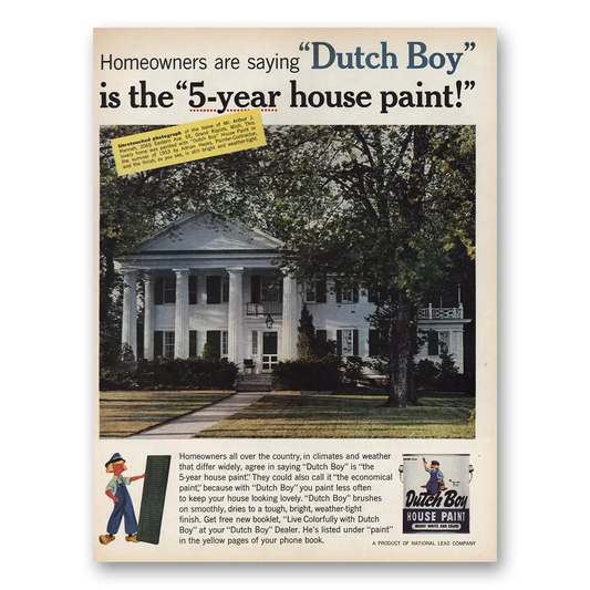 1959 Dutch Boy Paint 5 Year House Paint Vintage Magazine Print Ad