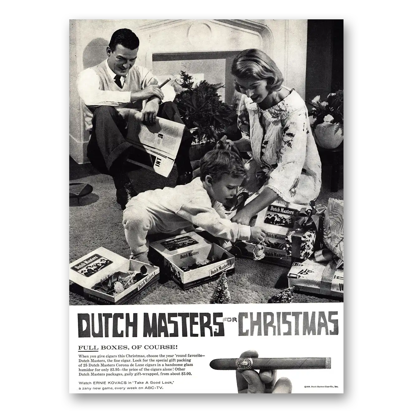 1959 Dutch Masters Cigars Christmas Full Boxes Vintage Magazine Print Ad