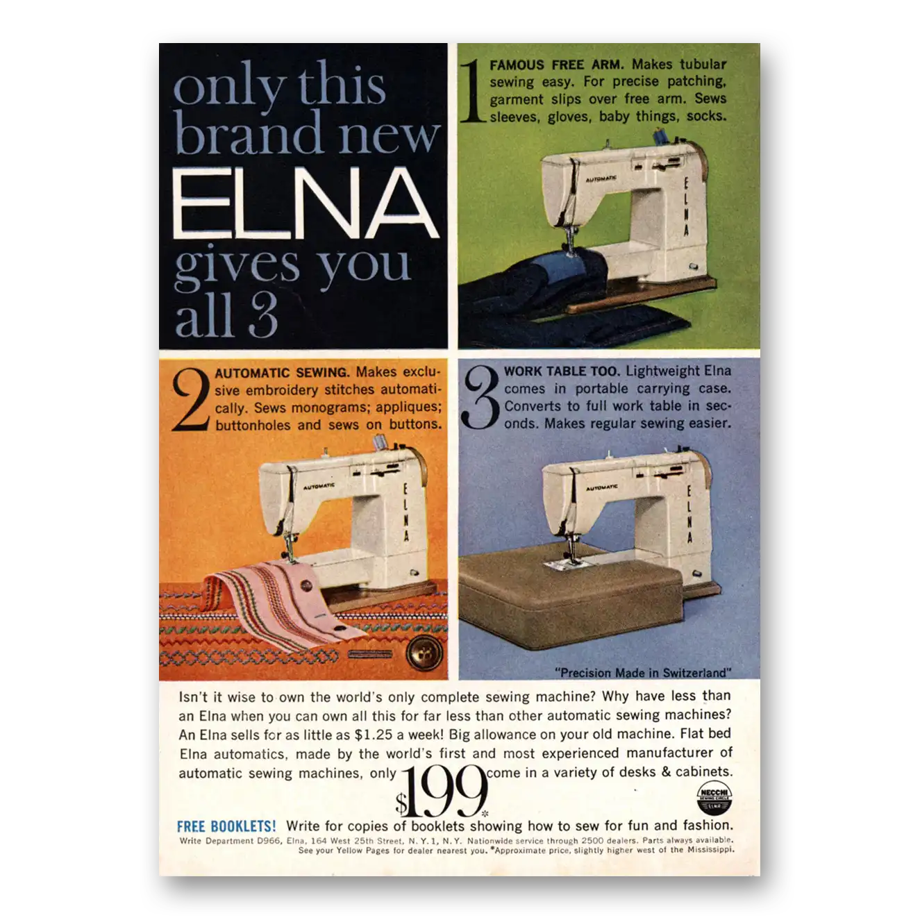 1959 Elna Sewing Machines Gives You All 3 Vintage Magazine Print Ad