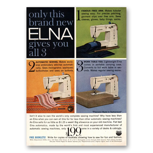 1959 Elna Sewing Machines Gives You All 3 Vintage Magazine Print Ad