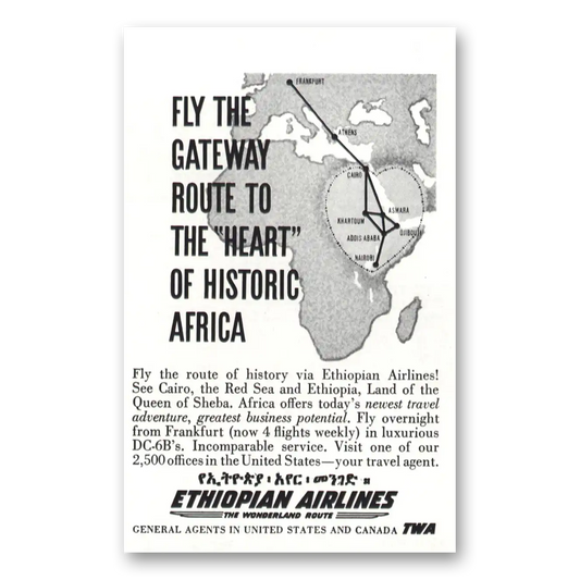 1959 Ethiopian Airlines Heart of Historic Africa Vintage Magazine Print Ad