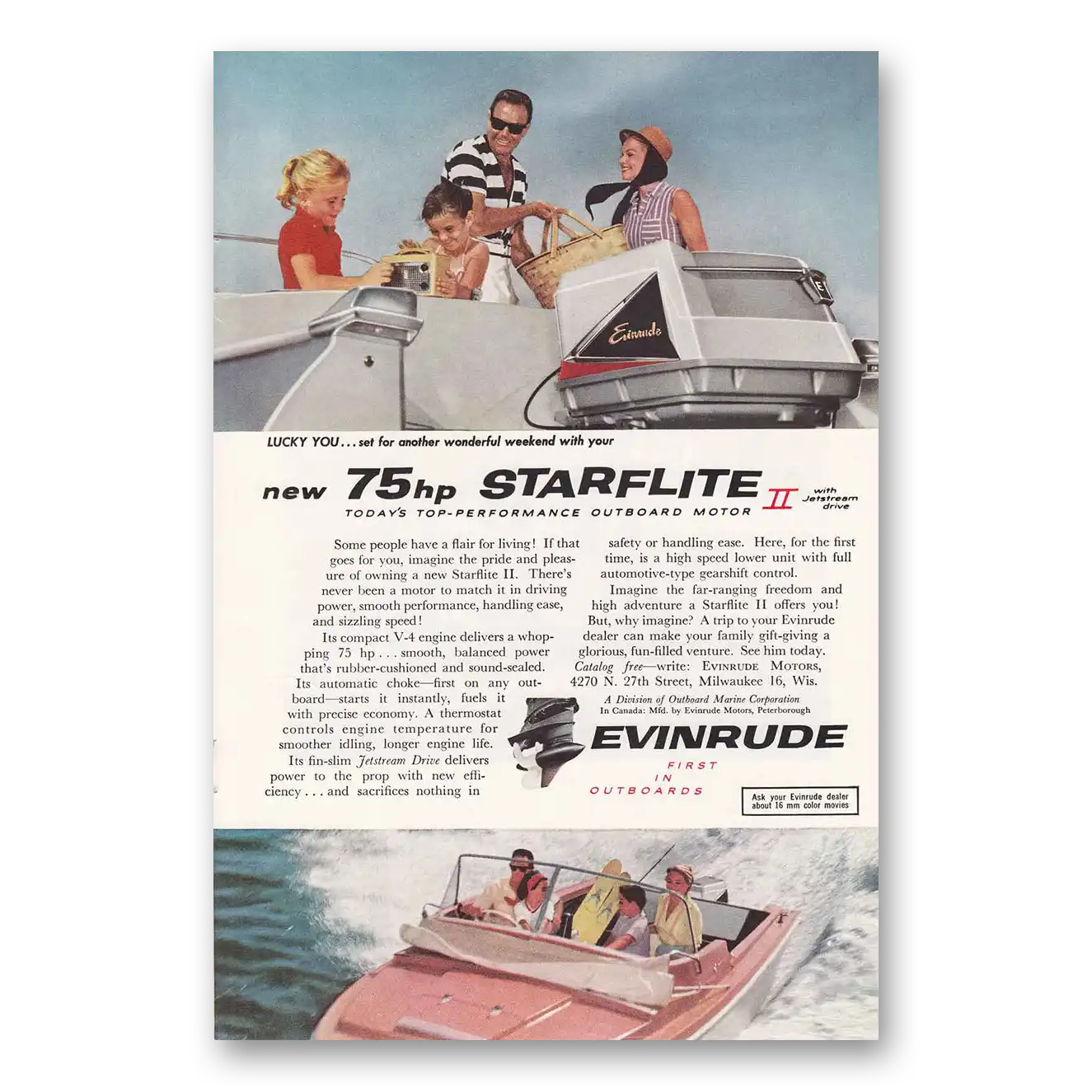 1959 Evinrude Lucky You Vintage Magazine Print Ad