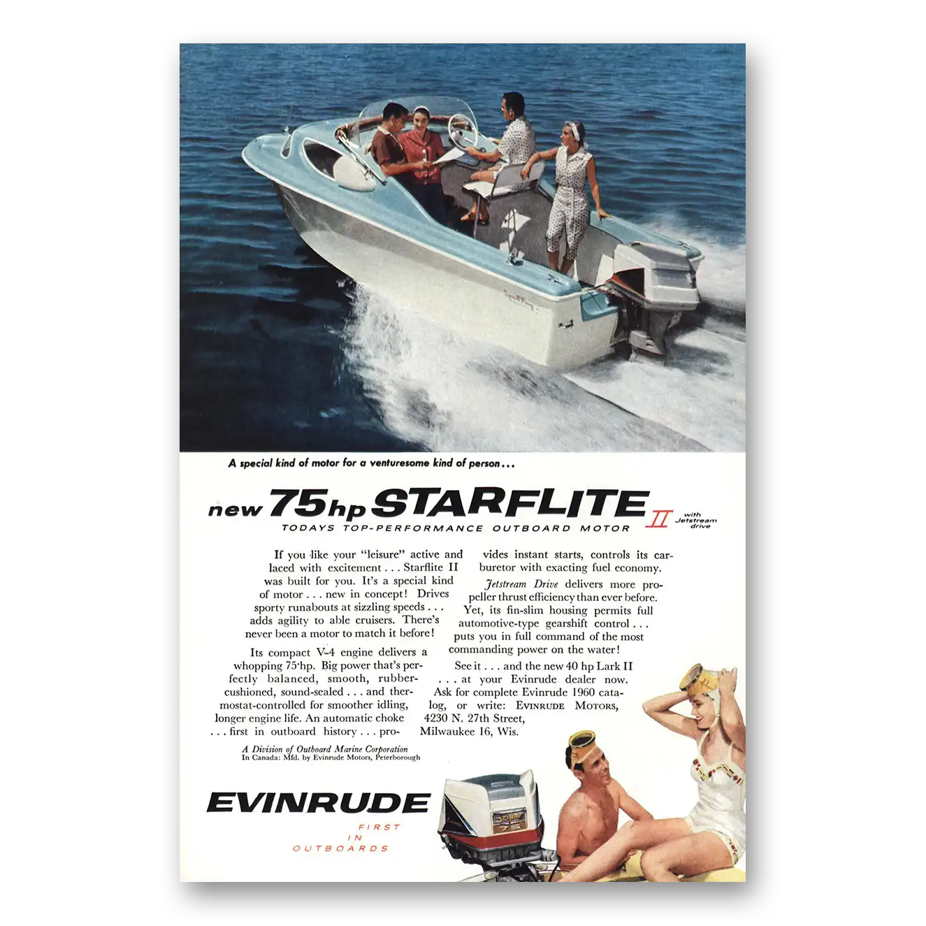 1959 Evinrude Starflite Venturesome Kind of Person Vintage Magazine Print Ad