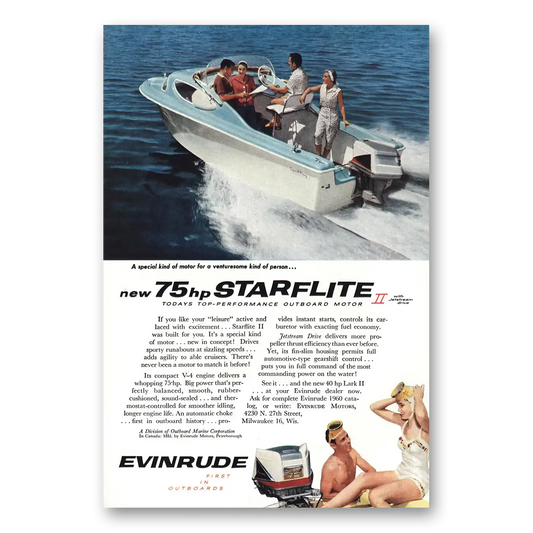 1959 Evinrude Starflite Venturesome Kind of Person Vintage Magazine Print Ad