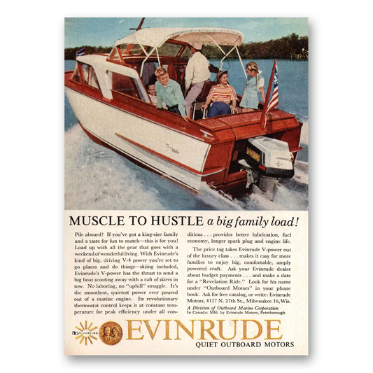 1959 Evinrude Muscle to Hustle a Big Family Load Vintage Magazine Print Ad