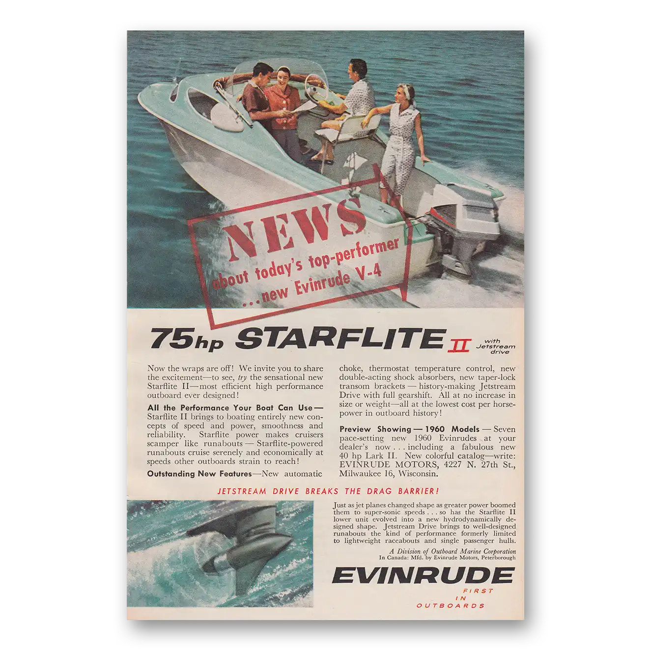 1959 Evinrude Starflite News About Todays Top Performer Vintage Magazine Print Ad