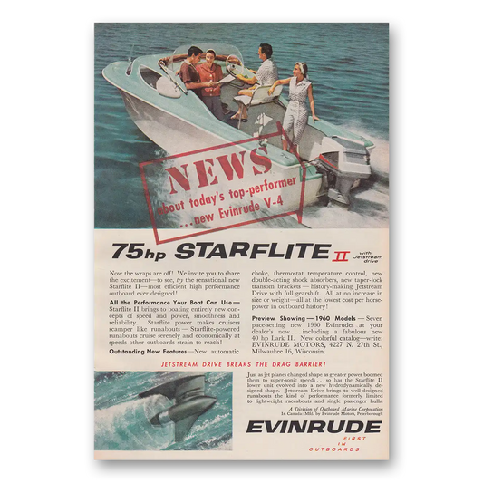 1959 Evinrude Starflite News About Todays Top Performer Vintage Magazine Print Ad