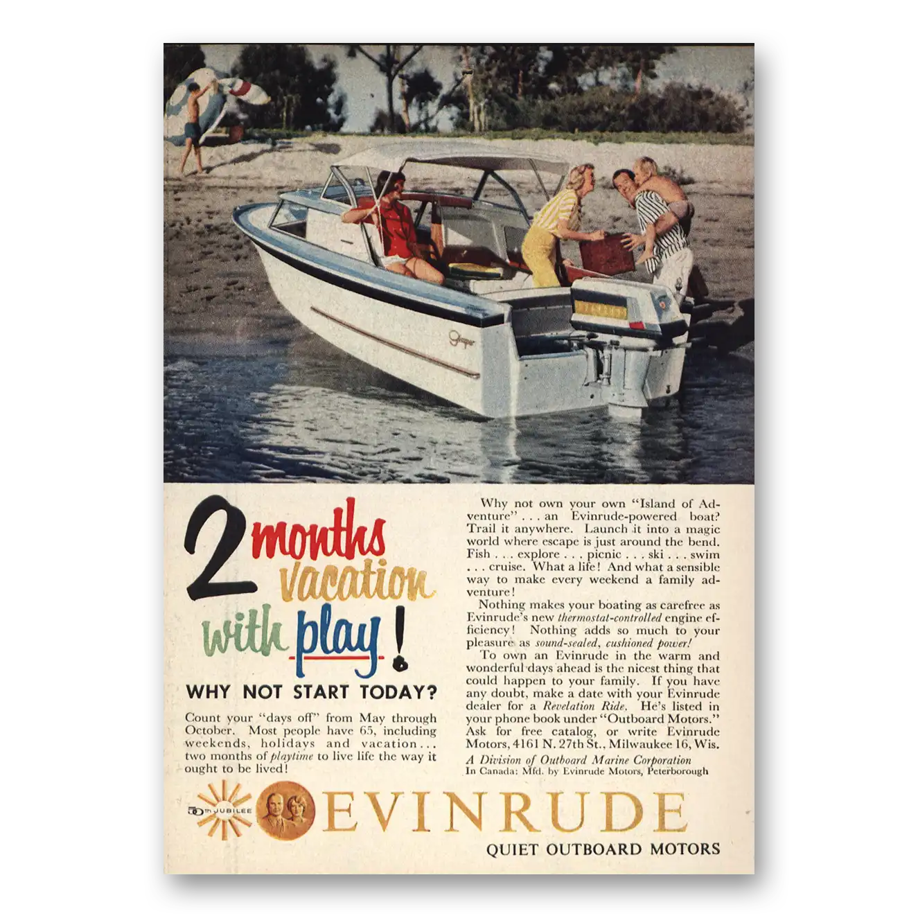 1959 Evinrude Vacation With Play Vintage Magazine Print Ad