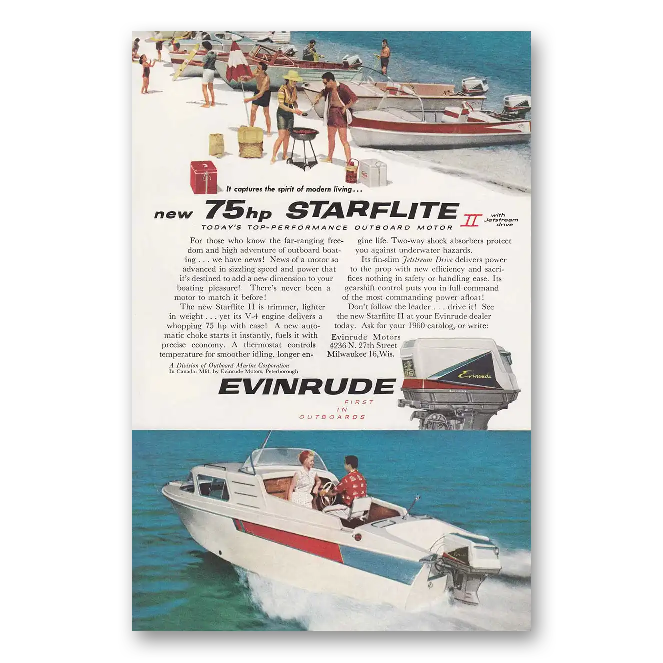 1959 Evinrude Starflite Captures the Spirit Beach Vintage Magazine Print Ad