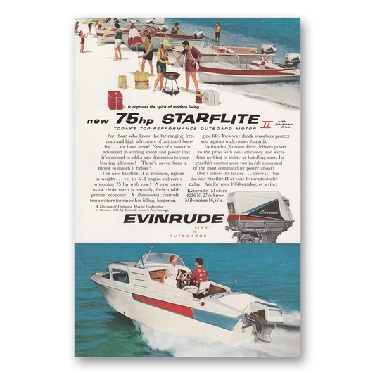 1959 Evinrude Starflite Captures the Spirit Beach Vintage Magazine Print Ad