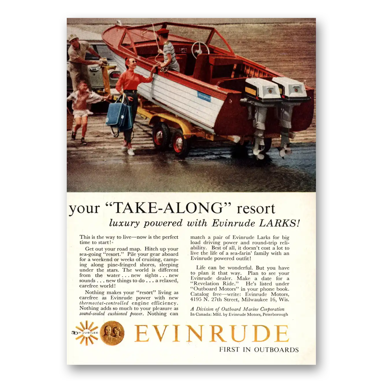 1959 Evinrude Your Take Along Resort Vintage Magazine Print Ad