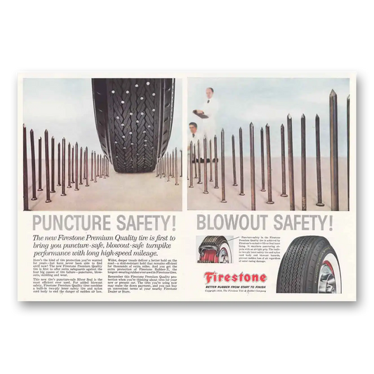 1959 Firestone Tires Puncture Safety Blowout Safety Vintage Magazine Print Ad