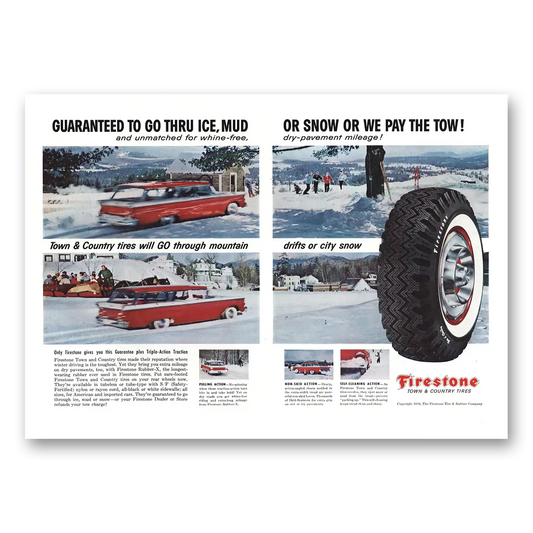 1959 Firestone Tires Guaranteed To Go Thru Ice Vintage Magazine Print Ad