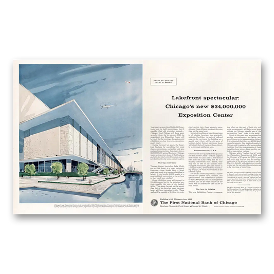 1959 First National Bank of Chicago Chicagos New Exposition Center Vintage Magazine Print Ad