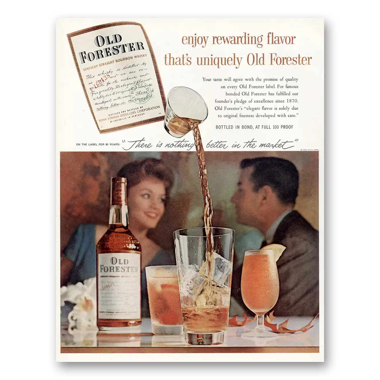 1959 Old Forester Whisky Enjoy Rewarding Flavor Vintage Magazine Print Ad