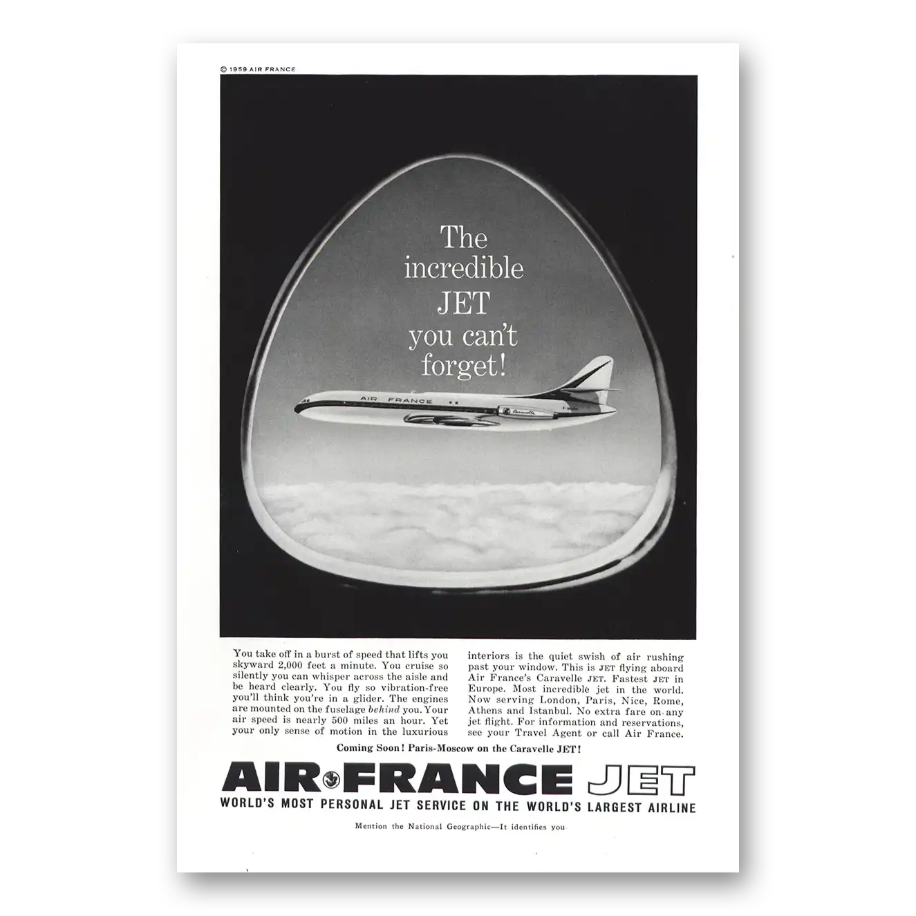 1959 Air France Incredible Jet Vintage Magazine Print Ad