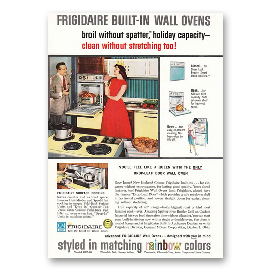 1959 Frigidaire Oven Range Built In Wall Ovens Queen Rainbow Vintage Magazine Print Ad