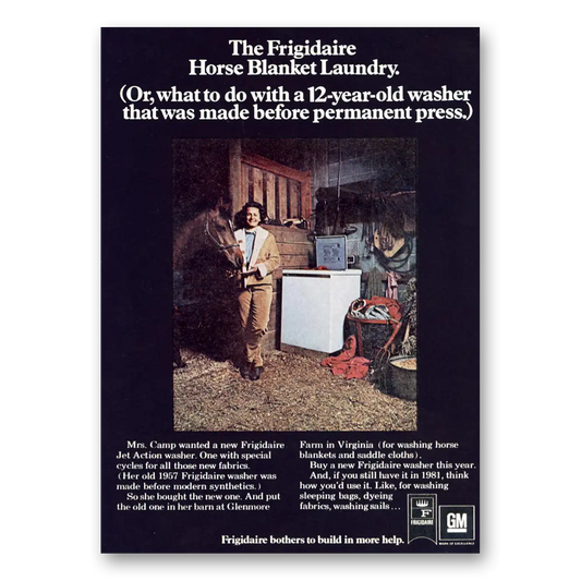 1959 Frigidaire Washer Horse Blanket Laundry Vintage Magazine Print Ad