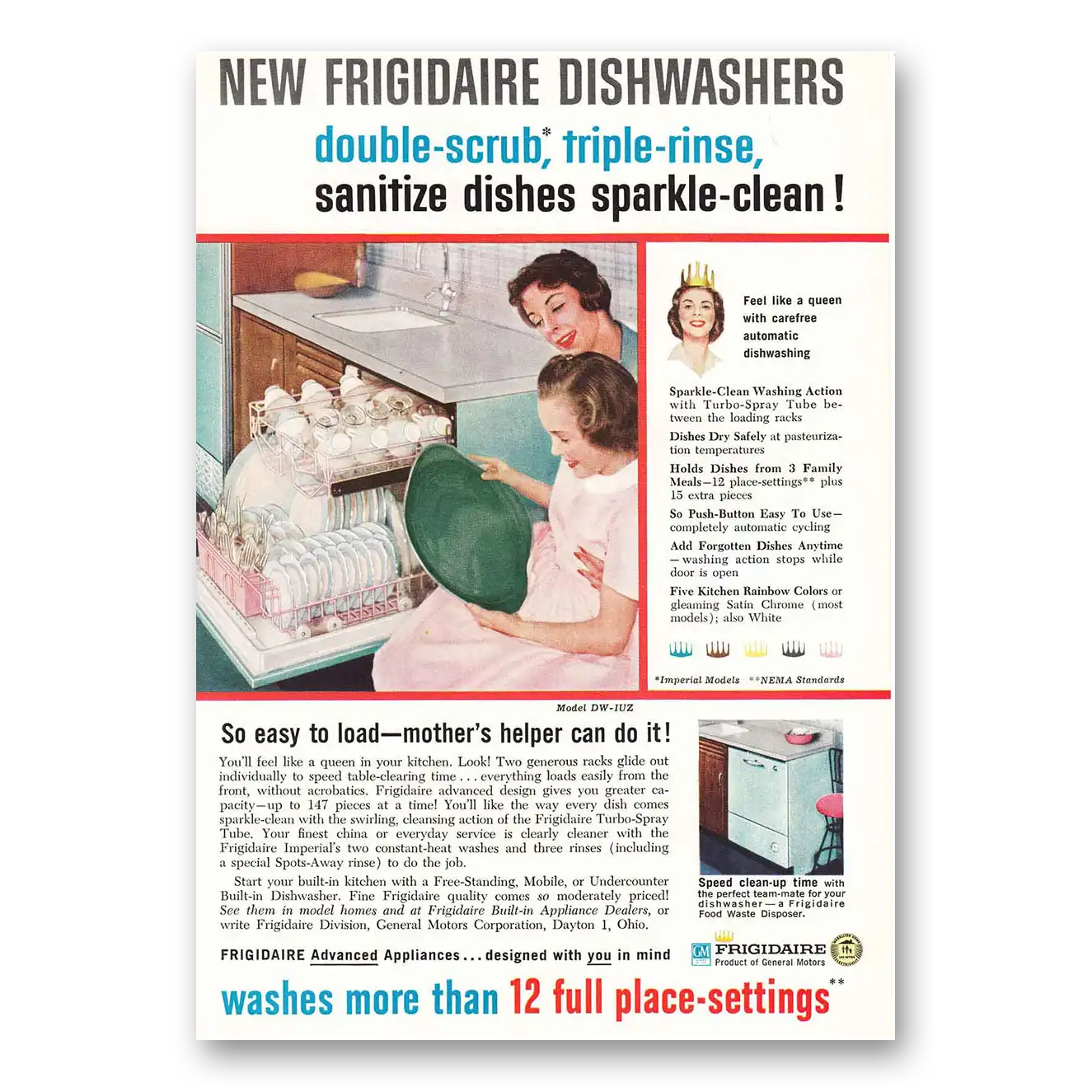 1959 Frigidaire Dishwasher Double Scrub Triple Rinse Vintage Magazine Print Ad