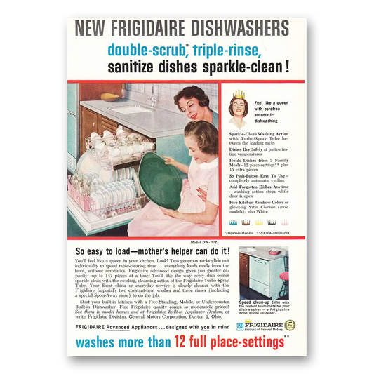 1959 Frigidaire Dishwasher Double Scrub Triple Rinse Vintage Magazine Print Ad