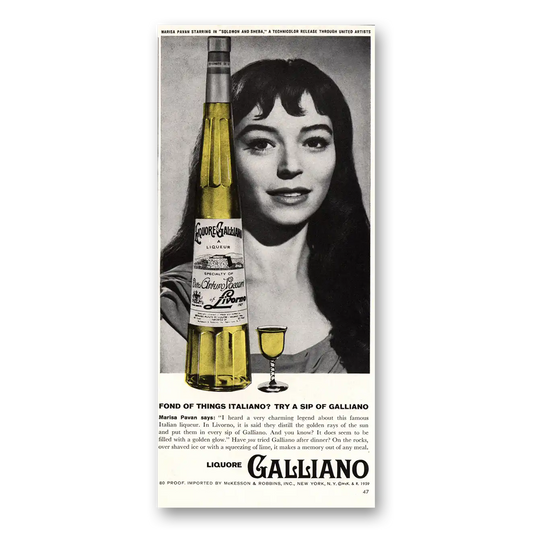 1959 Galliano Liqueur Marisa Paven Solomon and Sheba Vintage Magazine Print Ad