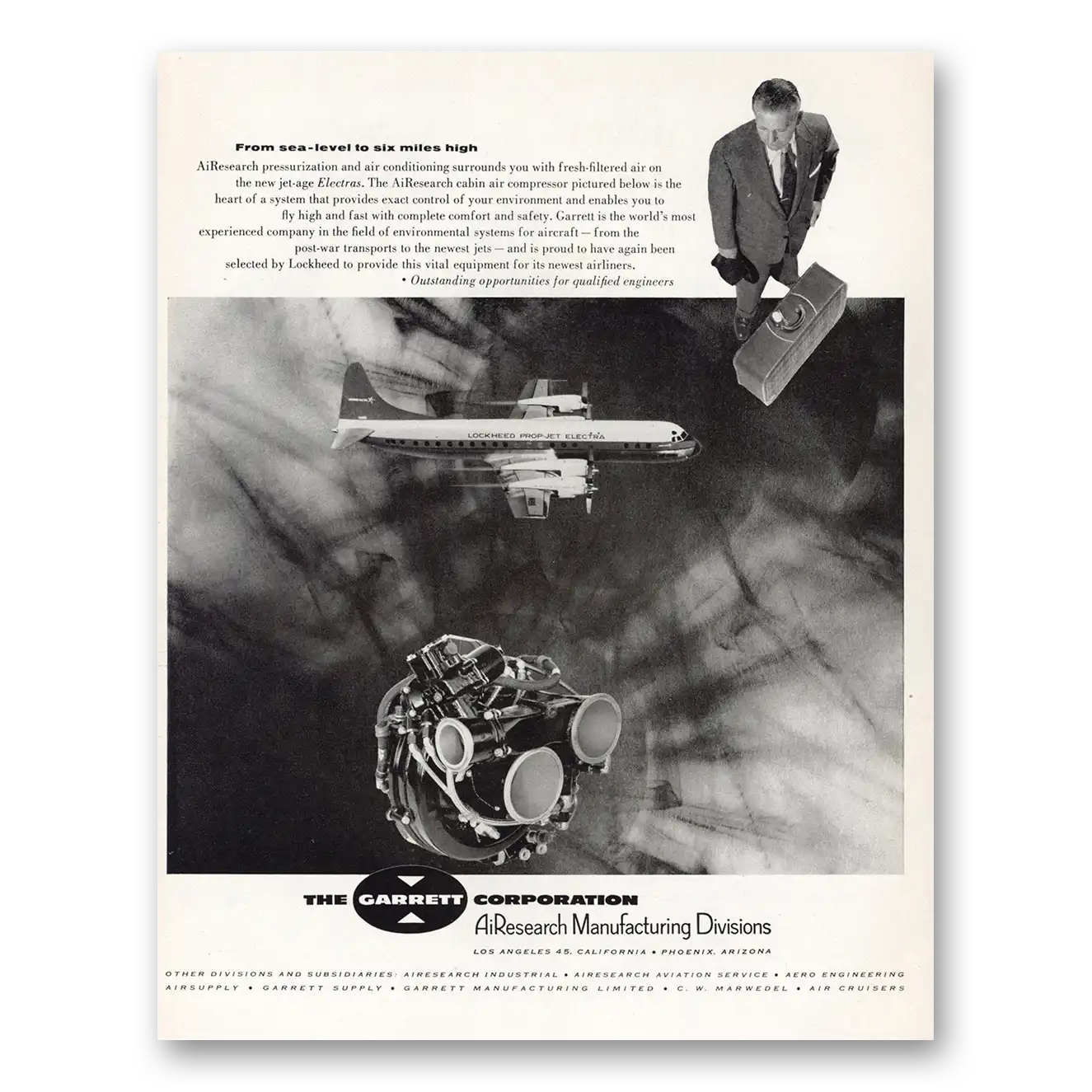 1959 Garrett AiResearch From the Sea Level to Six Miles High Vintage Magazine Print Ad