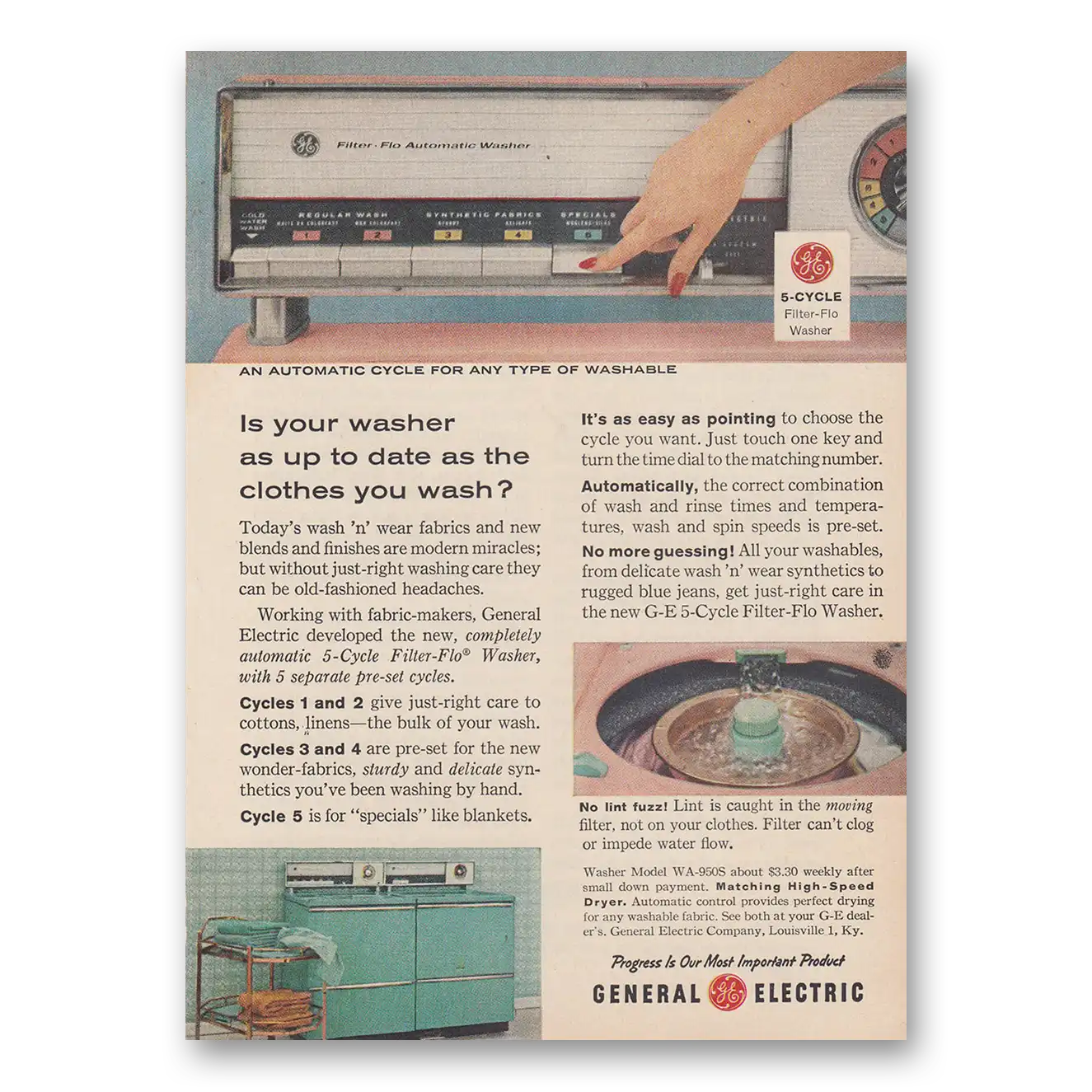 1959 General Electric Washer Your Washer As Up to Date as the Clothes You Wash Vintage Magazine Print Ad