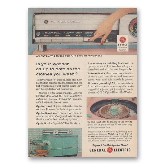 1959 General Electric Washer Your Washer As Up to Date as the Clothes You Wash Vintage Magazine Print Ad