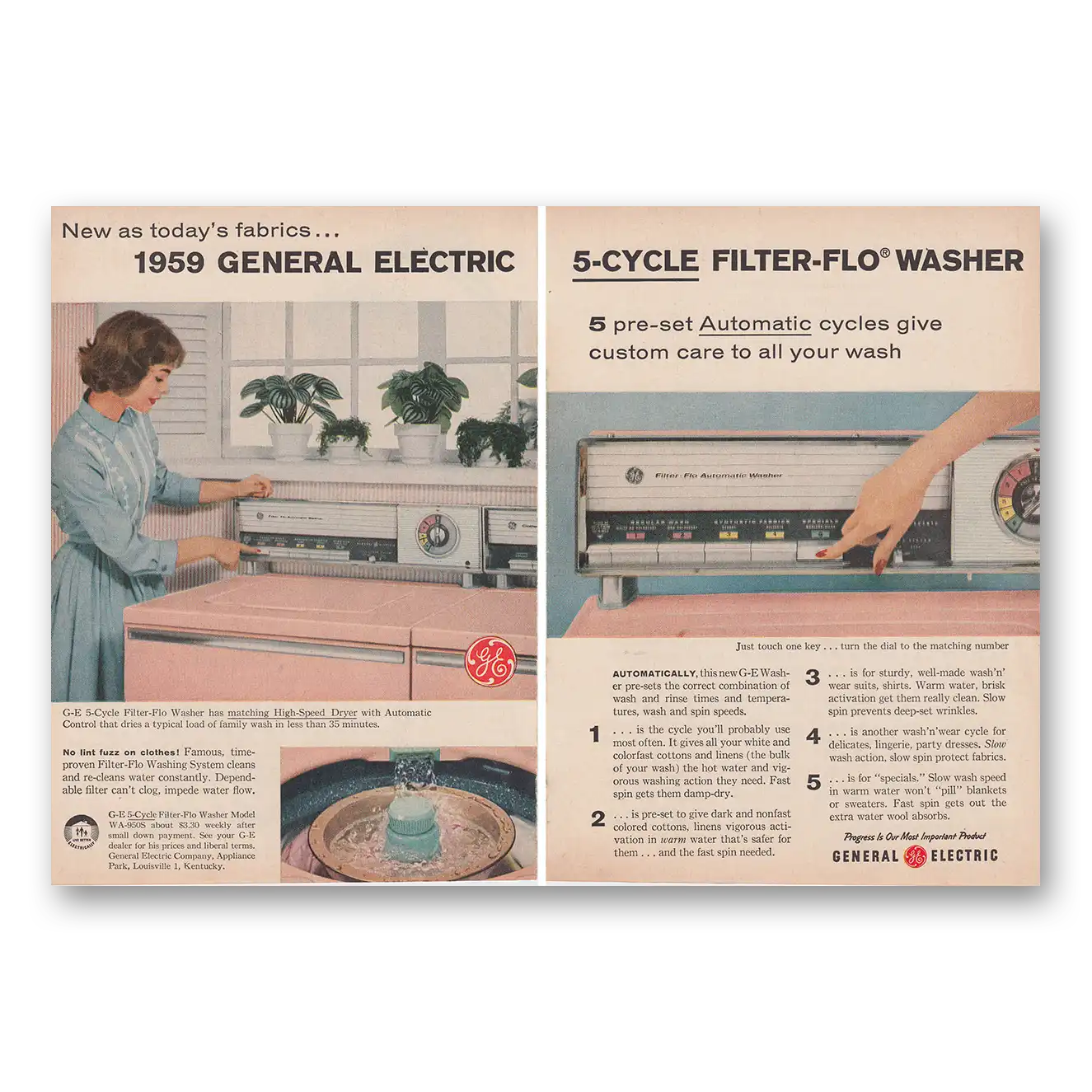 1959 General Electric Washer Filter Flo Washer Vintage Magazine Print Ad