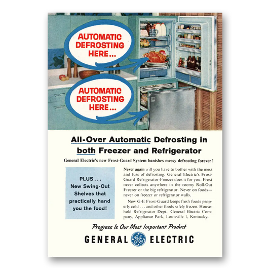 1959 General Electric Refrigerator All Over Automatic Defrosting Vintage Magazine Print Ad