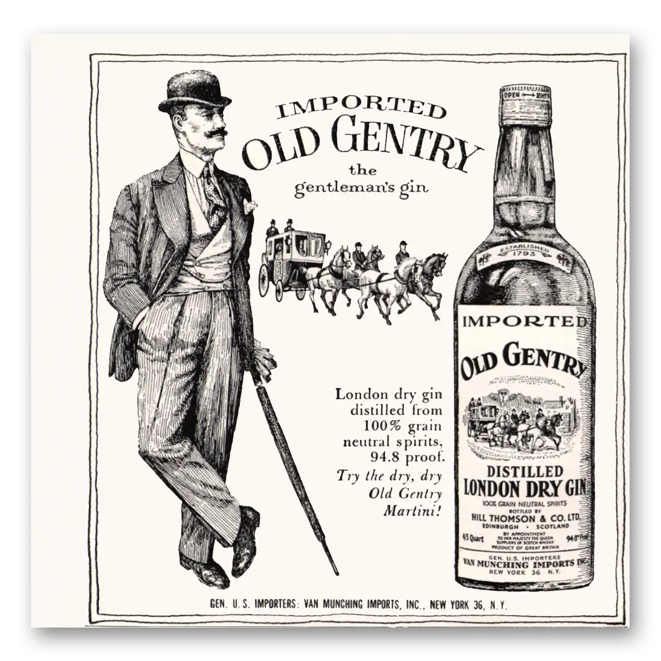 1959 Old Gentry Gin London Dry Gin Vintage Magazine Print Ad