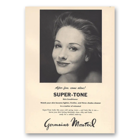 1959 Germaine Monteil Cosmetics After Five Come Alive Super Tone Vintage Magazine Print Ad