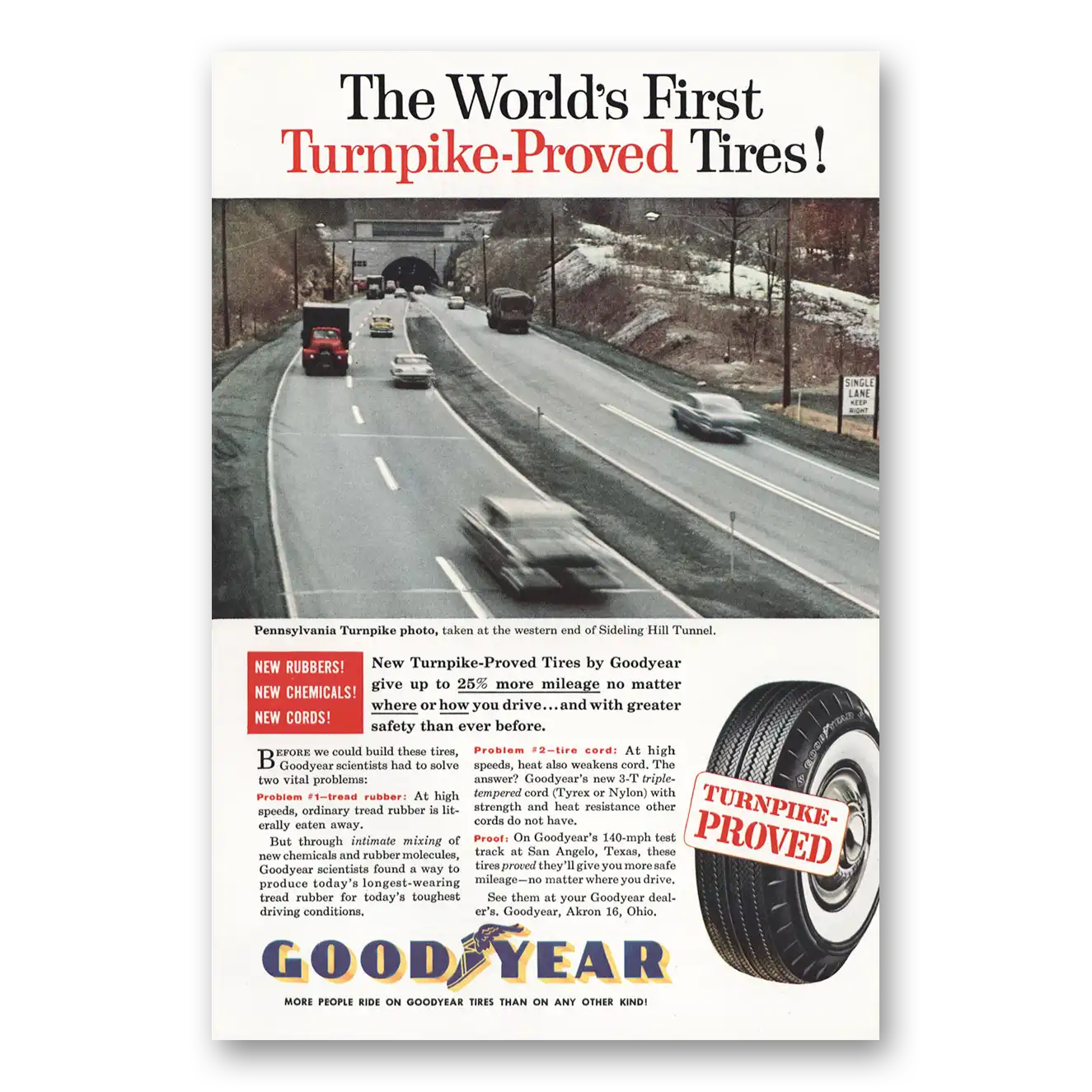 1959 Goodyear Tires Pennsylvania Turnpike Vintage Magazine Print Ad