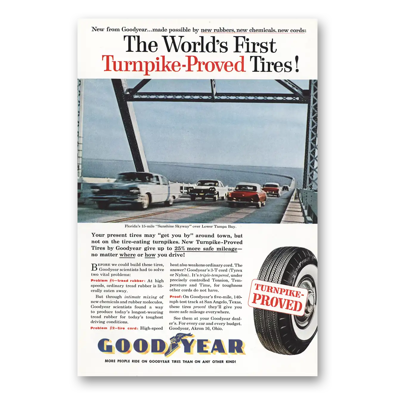 1959 Goodyear Tires Sunshine Skyway Tampa Bay FL Vintage Magazine Print Ad