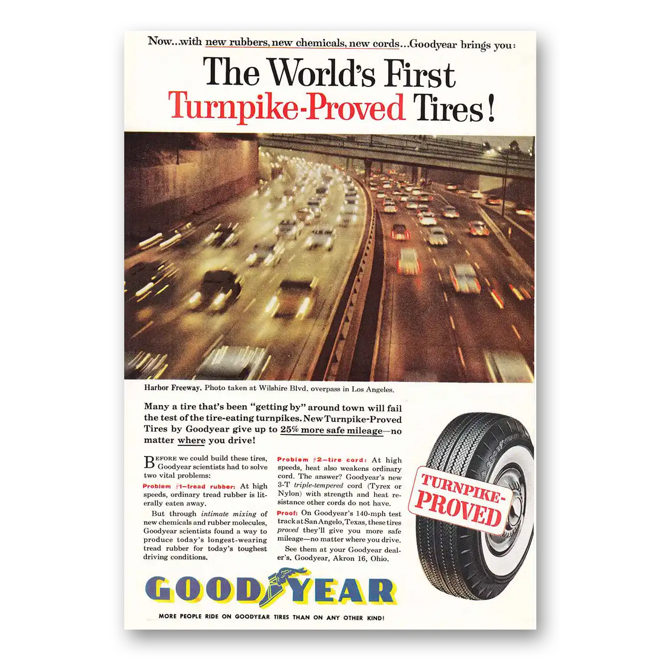 1959 Goodyear Tires Turnpike Proved Tires Harbor Freeway Vintage Magazine Print Ad