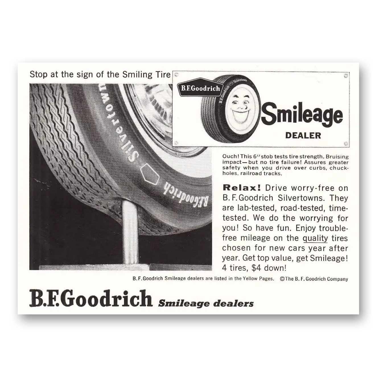 1959 Goodrich Tires Smileage Relax Drive Worry Free Vintage Magazine Print Ad