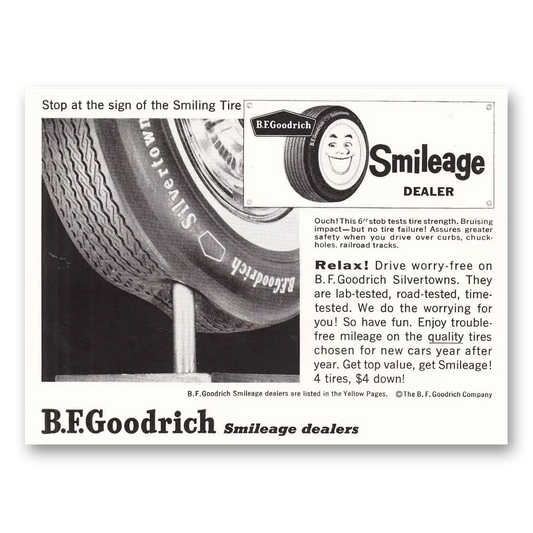 1959 Goodrich Tires Smileage Relax Drive Worry Free Vintage Magazine Print Ad