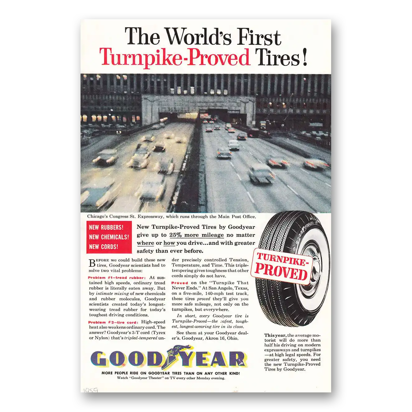 1959 Goodyear Tires Chicago Congress Street Expressway Vintage Magazine Print Ad