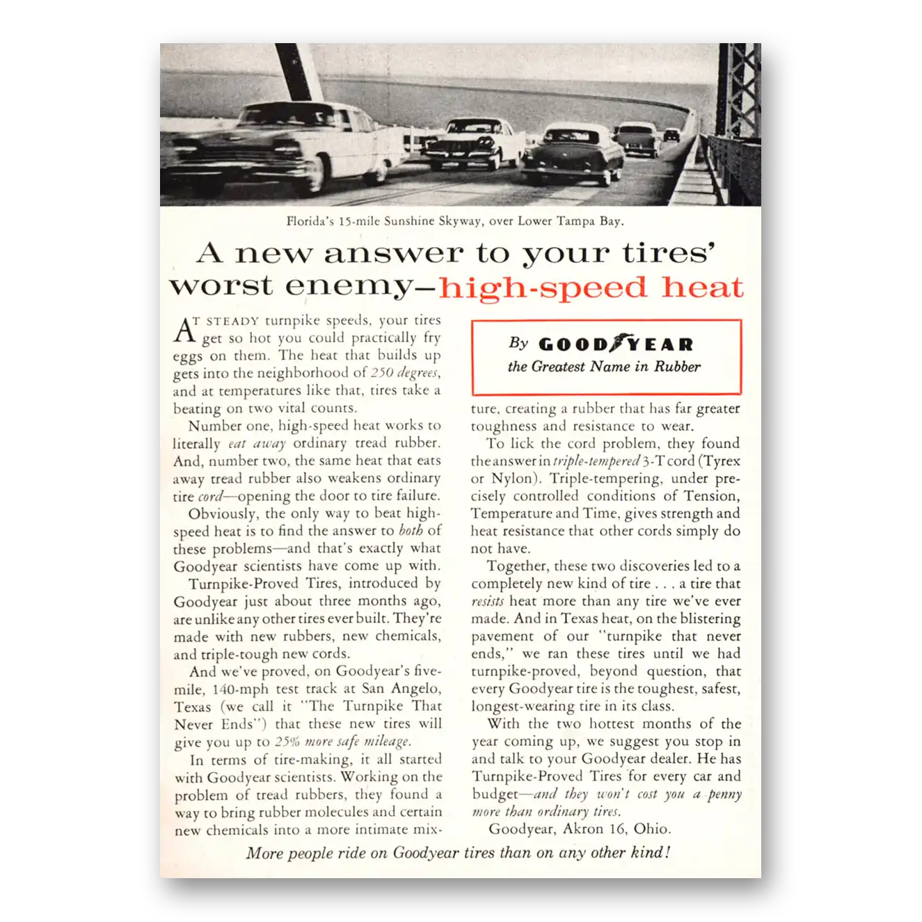 1959 Goodyear Tires Florida Sunshine Skyway Lower Tampa Bay Vintage Magazine Print Ad